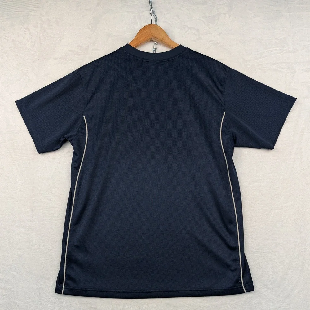 VTG Nike T-Shirt Men's L Navy Blue Gray Piping Swoosh Logo Mesh Athletic Y2K